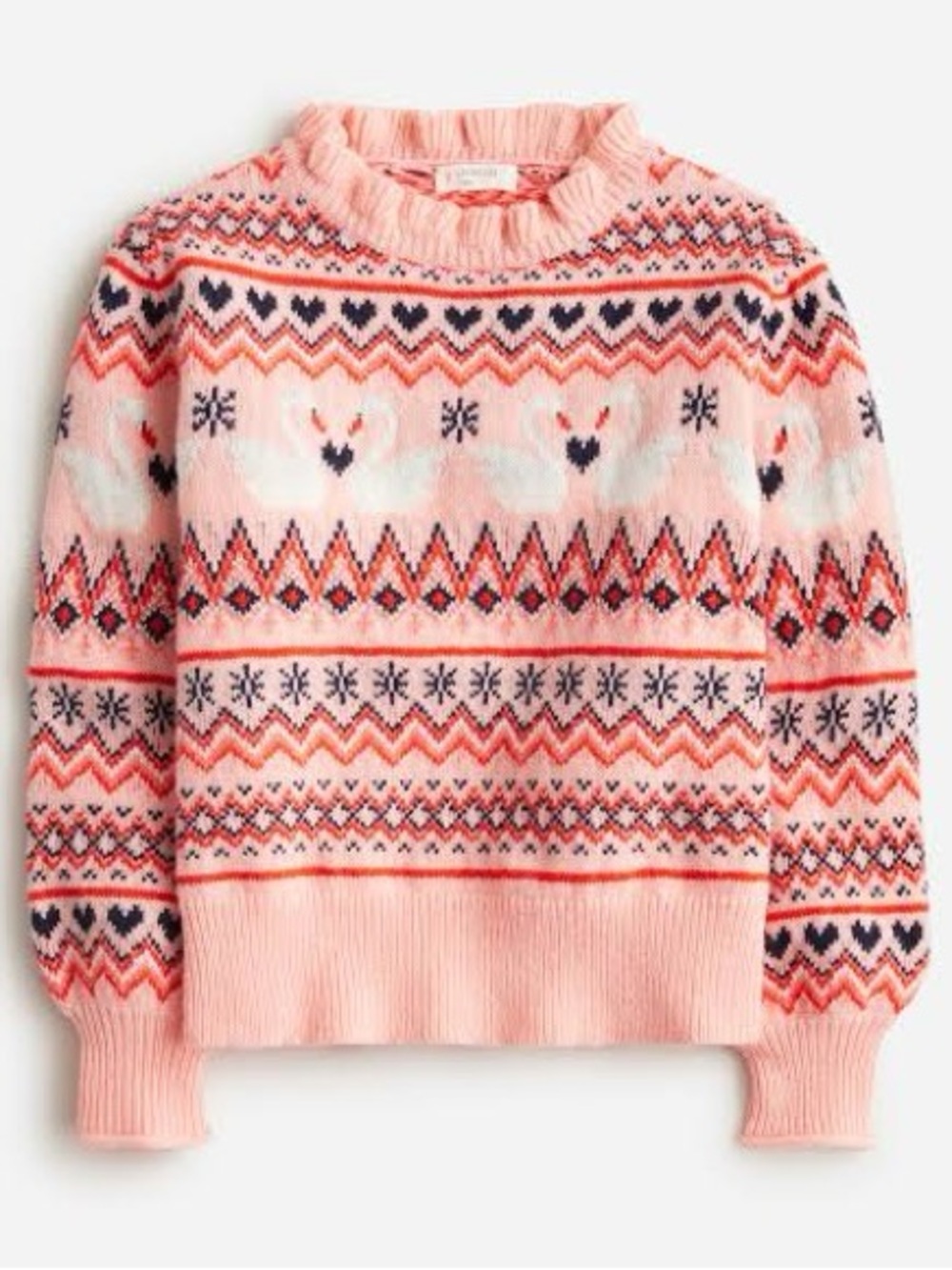 J.Crew Crewcuts Girls' Swan Fair Isle Sweater in pink 6-7 Wool Blend